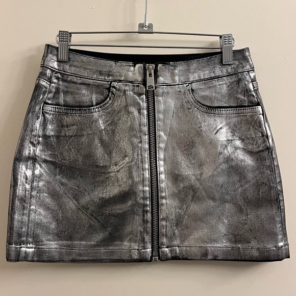 All Saints Cleo Silver Coated Denim Mini Skirt Size US 4 - Picture 4 of 9